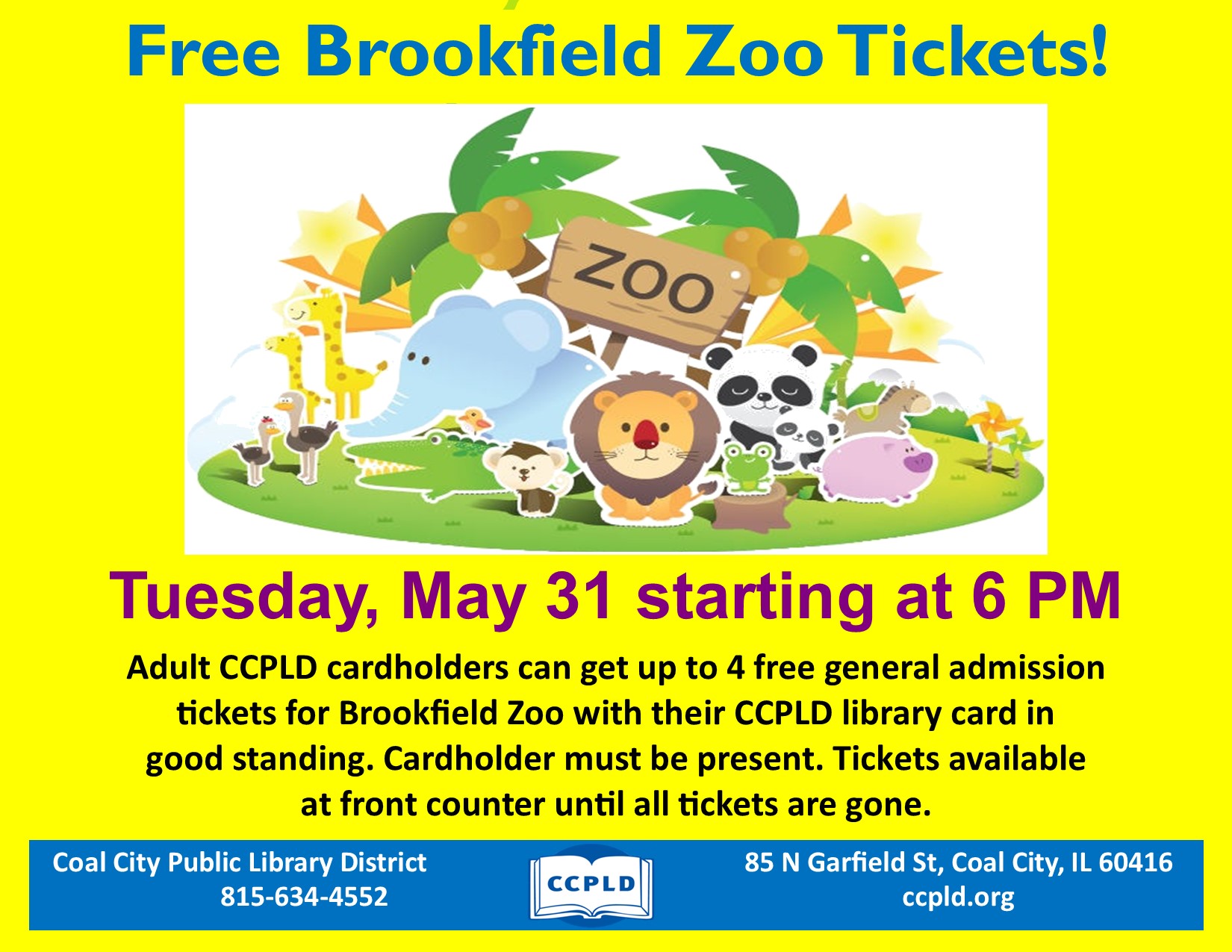Free Brookfield Zoo Tickets Coal City Public Library District